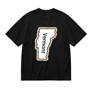 Vermont State Outline Graphic Tee - Black with Cream & White Accent